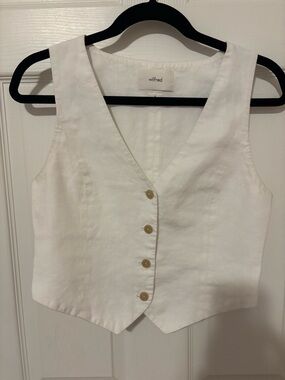 Wilfred White Sleeveless Button-Front Vest 100% Linen